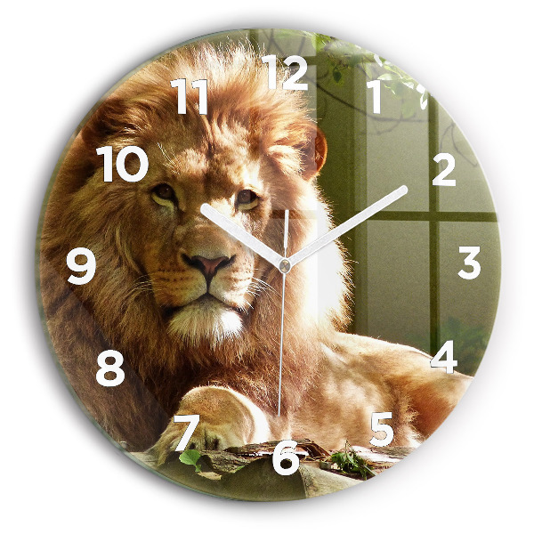 Round glass clock Portrait of a Lion