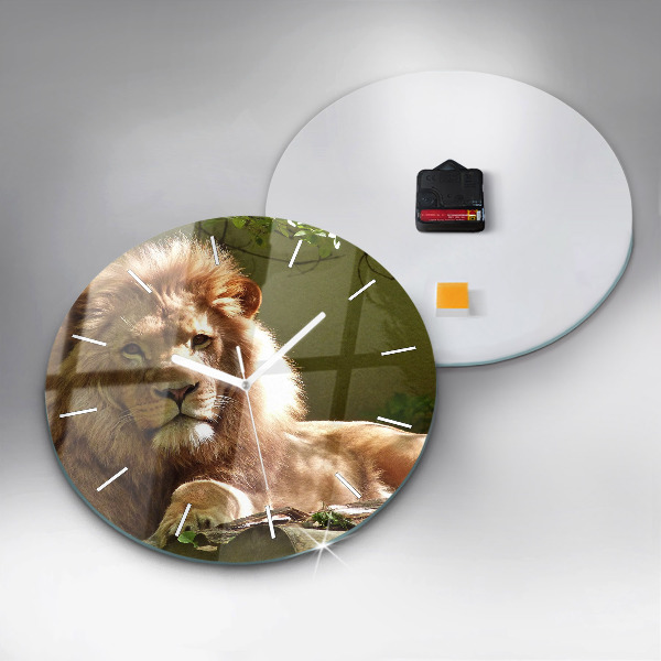 Round glass clock Portrait of a Lion