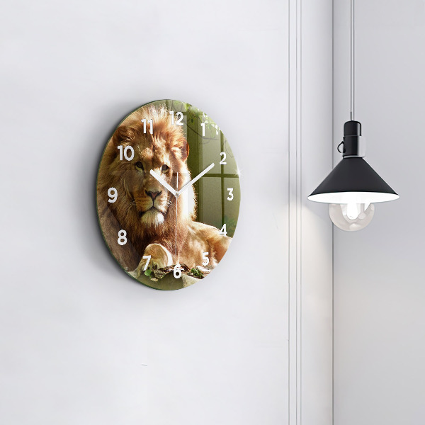 Round glass clock Portrait of a Lion