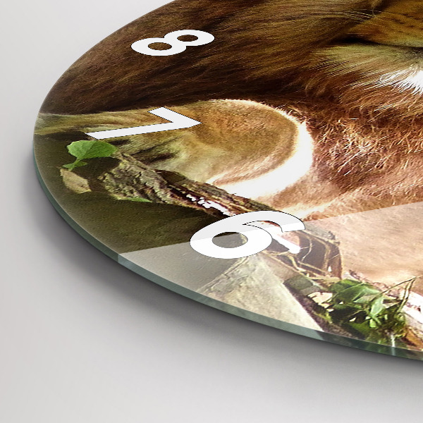 Round glass clock Portrait of a Lion