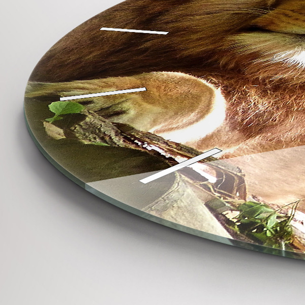 Round glass clock Portrait of a Lion