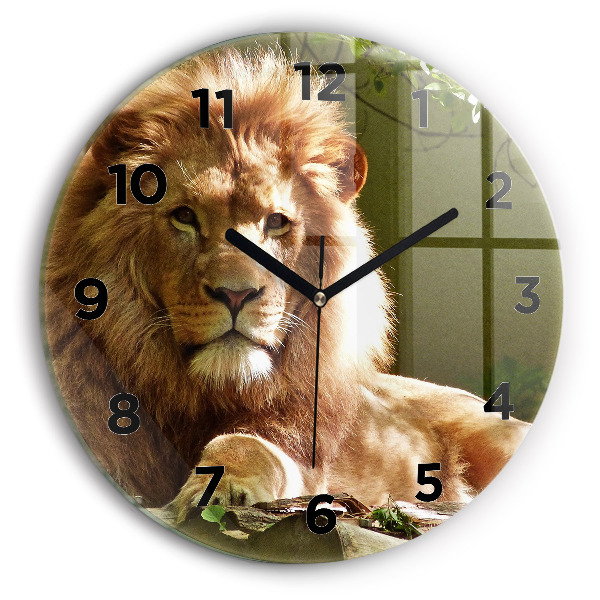 Round glass clock Portrait of a Lion