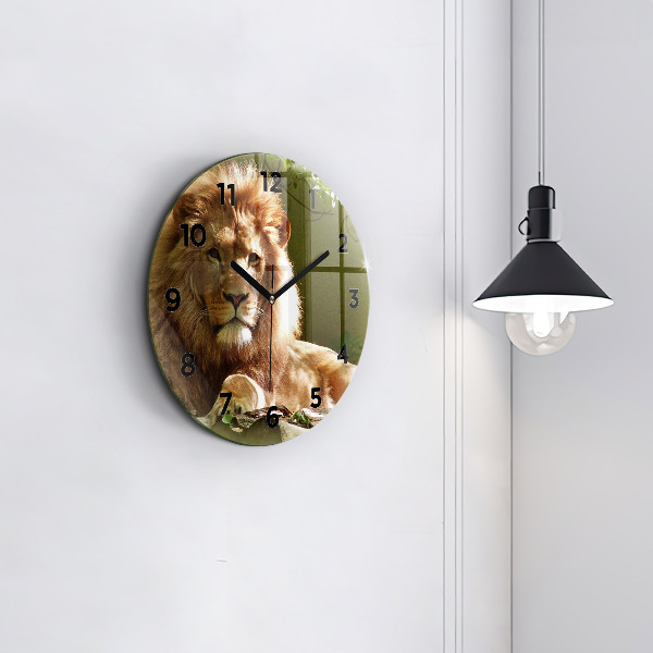 Round glass clock Portrait of a Lion