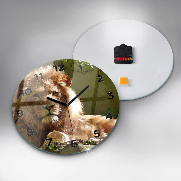 Round glass clock Portrait of a Lion