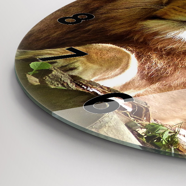 Round glass clock Portrait of a Lion