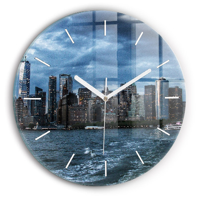 Round glass clock New York Panorama