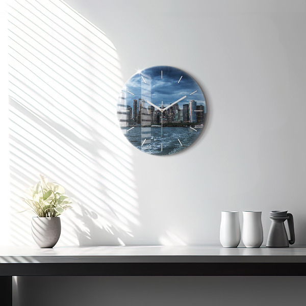 Round glass clock New York Panorama