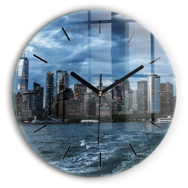 Round glass clock New York Panorama