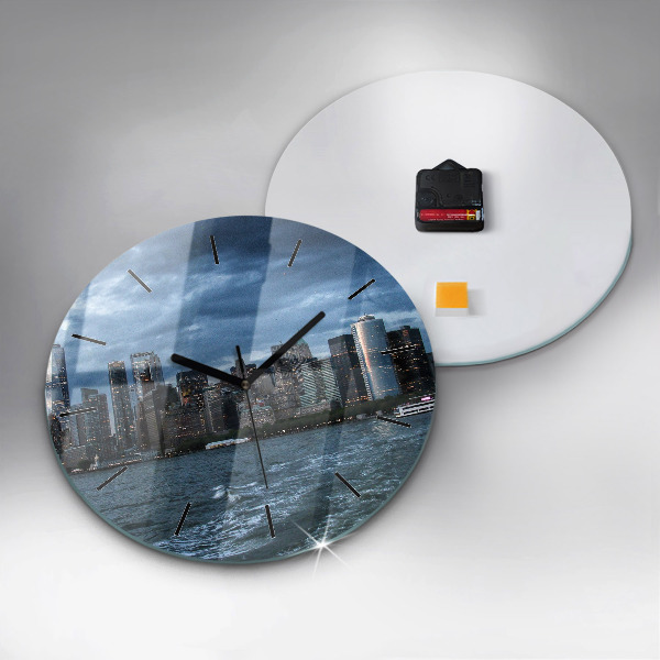 Round glass clock New York Panorama