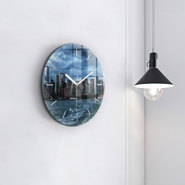 Round glass clock New York Panorama