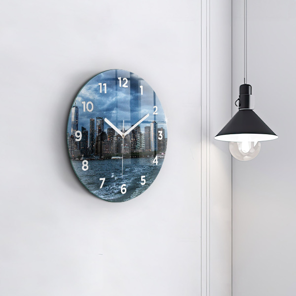 Round glass clock New York Panorama
