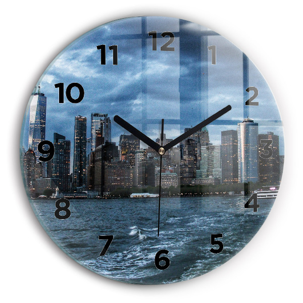 Round glass clock New York Panorama
