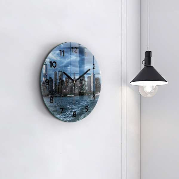 Round glass clock New York Panorama