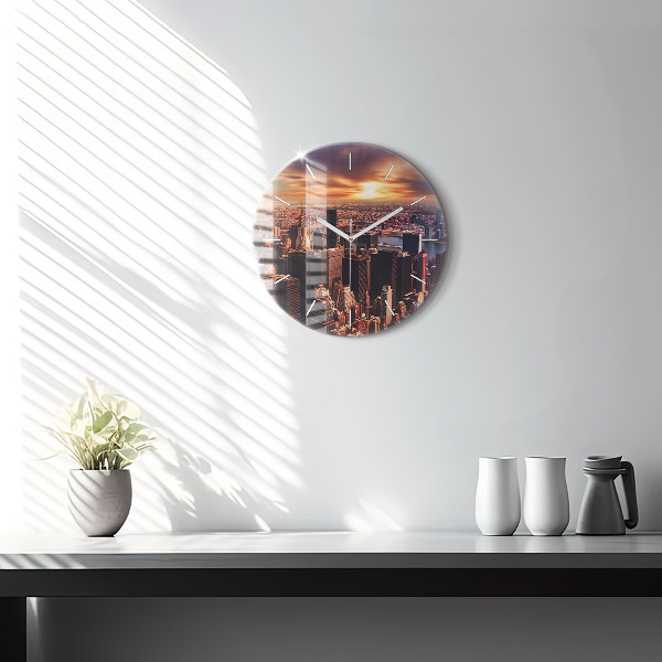 Round glass clock Panorama of the city west