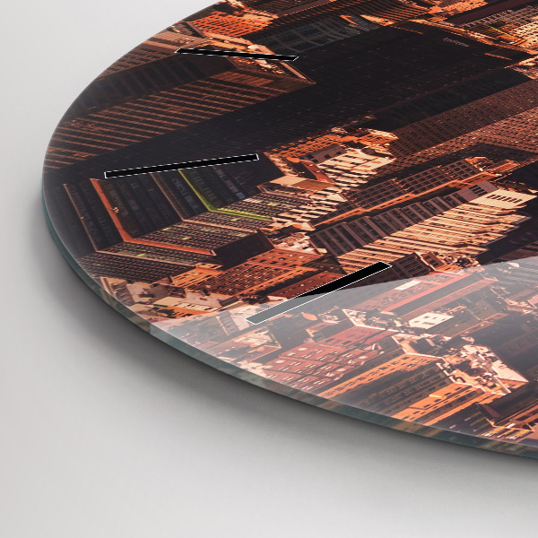 Round glass clock Panorama of the city west