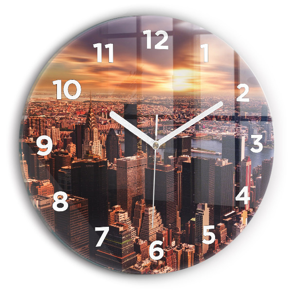 Round glass clock Panorama of the city west