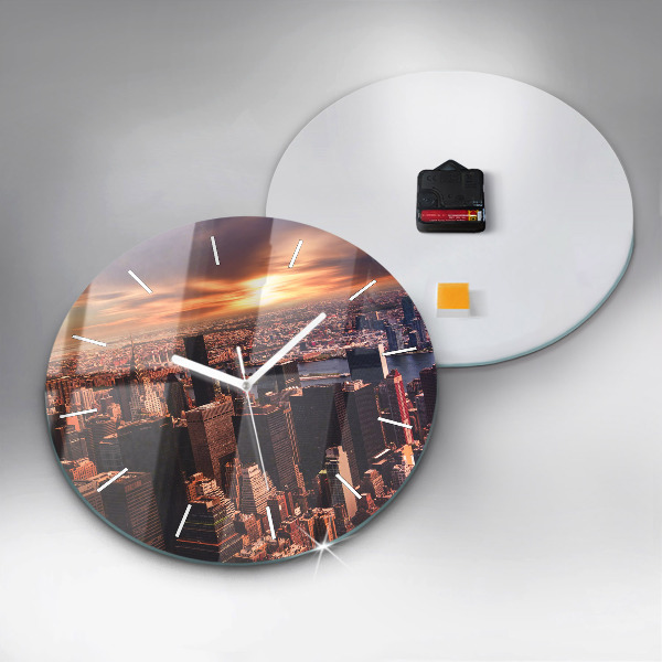 Round glass clock Panorama of the city west