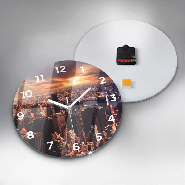 Round glass clock Panorama of the city west