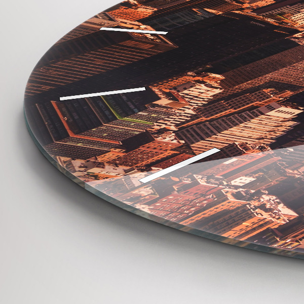 Round glass clock Panorama of the city west