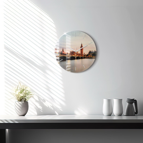Round glass clock Big Ben London panorama