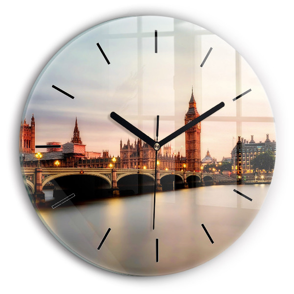 Round glass clock Big Ben London panorama
