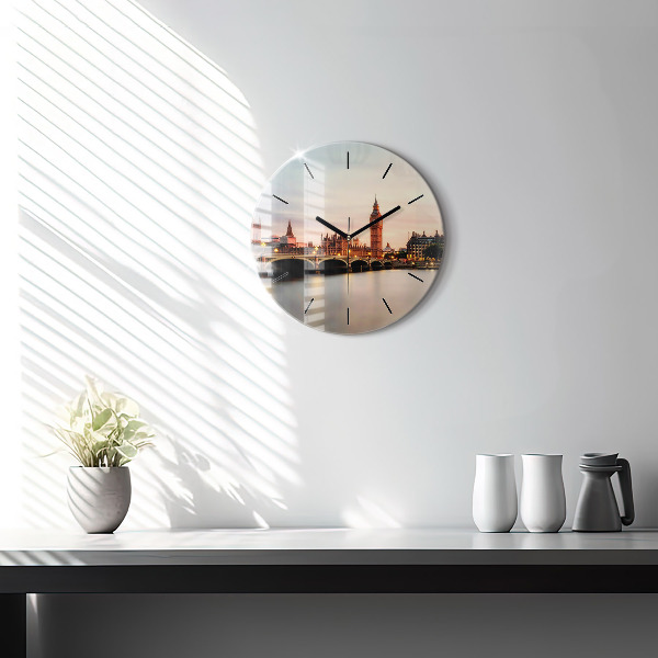 Round glass clock Big Ben London panorama