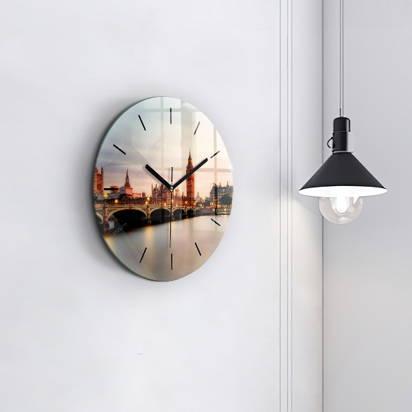 Round glass clock Big Ben London panorama