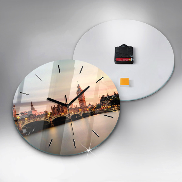 Round glass clock Big Ben London panorama