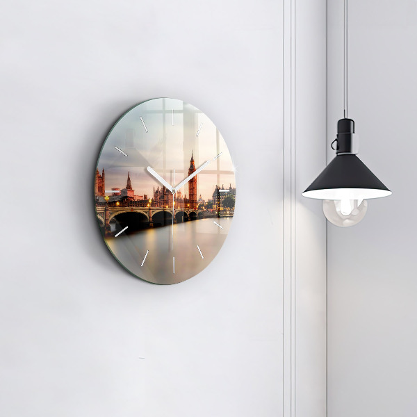 Round glass clock Big Ben London panorama