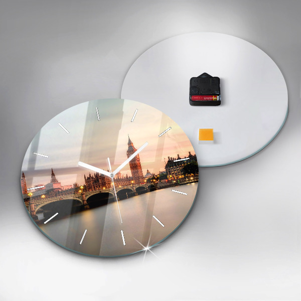 Round glass clock Big Ben London panorama