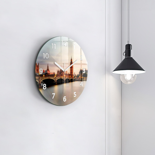 Round glass clock Big Ben London panorama