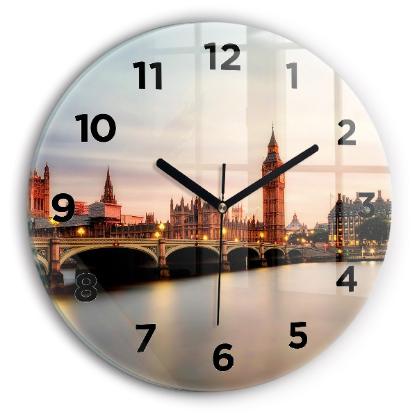 Round glass clock Big Ben London panorama