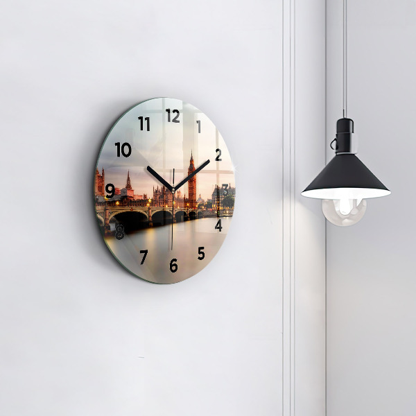 Round glass clock Big Ben London panorama