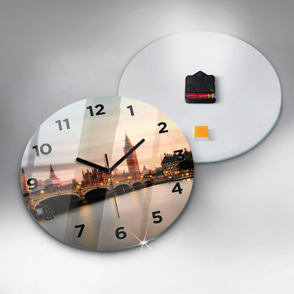 Round glass clock Big Ben London panorama