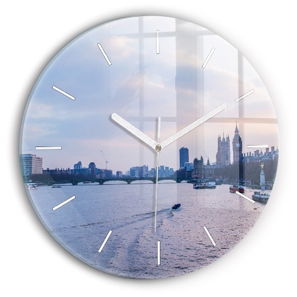 Round glass clock London Eye city panorama