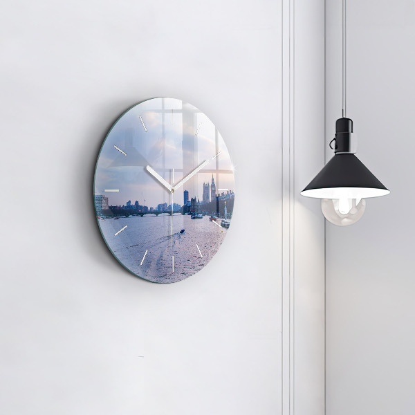 Round glass clock London Eye city panorama
