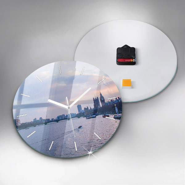 Round glass clock London Eye city panorama