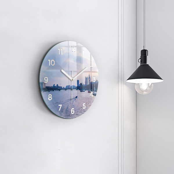 Round glass clock London Eye city panorama