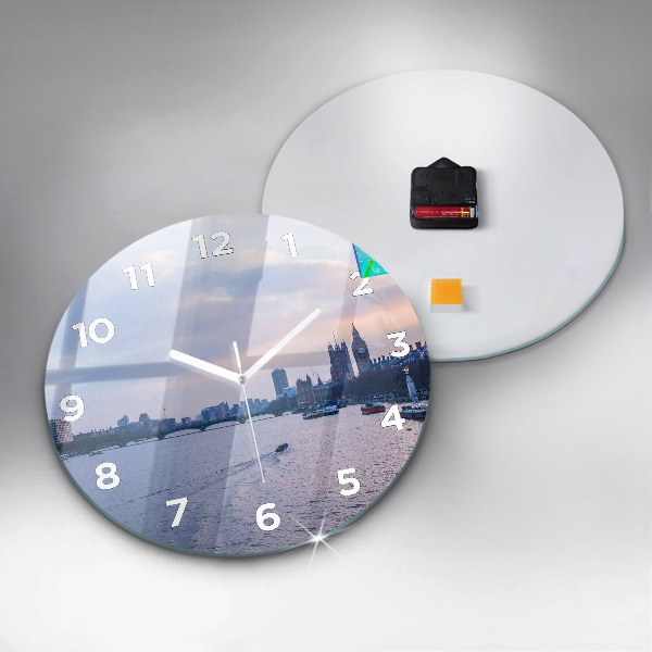 Round glass clock London Eye city panorama