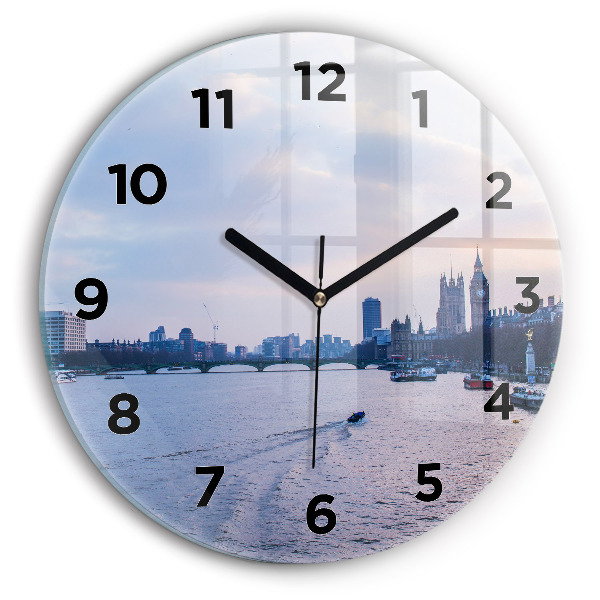 Round glass clock London Eye city panorama