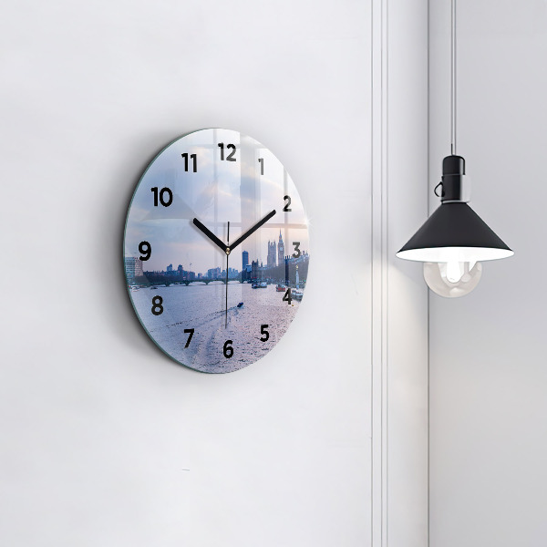 Round glass clock London Eye city panorama