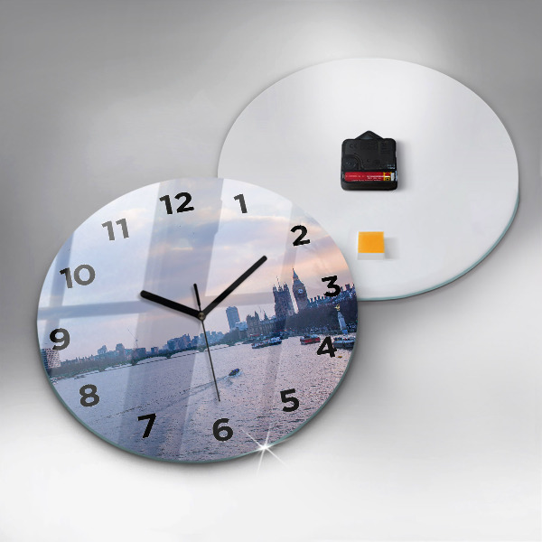 Round glass clock London Eye city panorama
