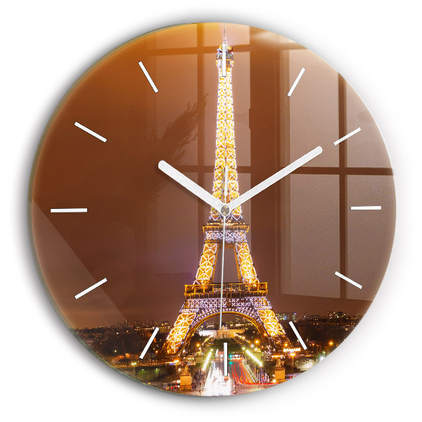 Round glass clock Illuminated Eiffel Tower