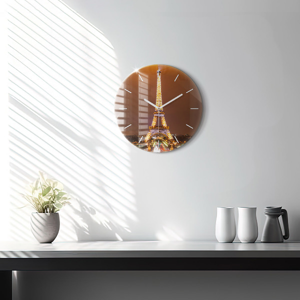 Round glass clock Illuminated Eiffel Tower