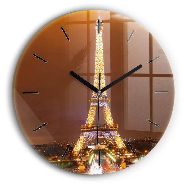 Round glass clock Illuminated Eiffel Tower