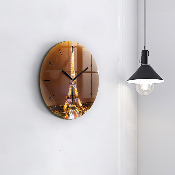 Round glass clock Illuminated Eiffel Tower