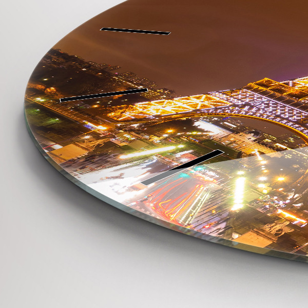 Round glass clock Illuminated Eiffel Tower