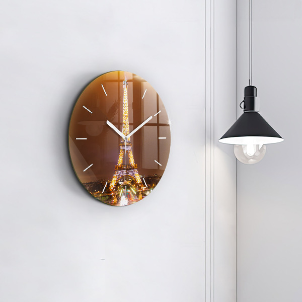 Round glass clock Illuminated Eiffel Tower