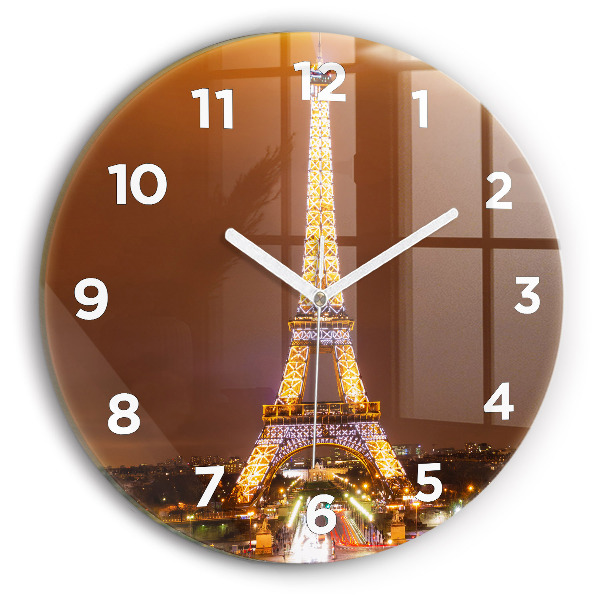 Round glass clock Illuminated Eiffel Tower
