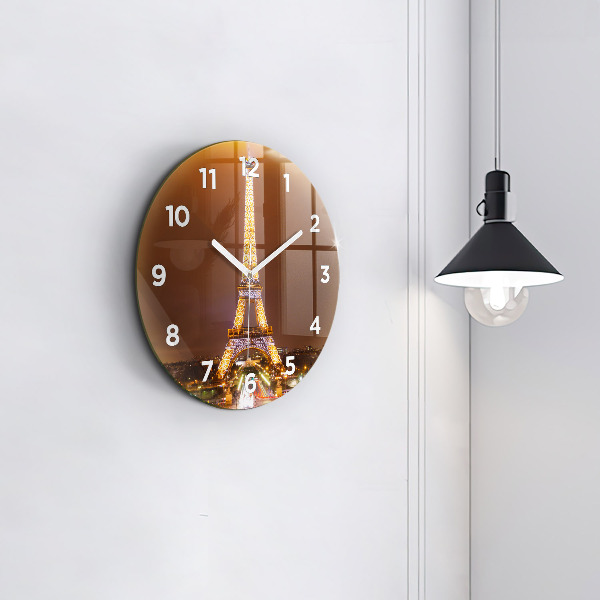 Round glass clock Illuminated Eiffel Tower